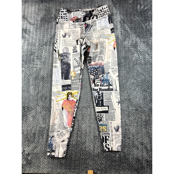 The Unbranded Brand Pants - Womens Leggings 26x26 Multicolor High Waisted Newspaper Print Performance Sports